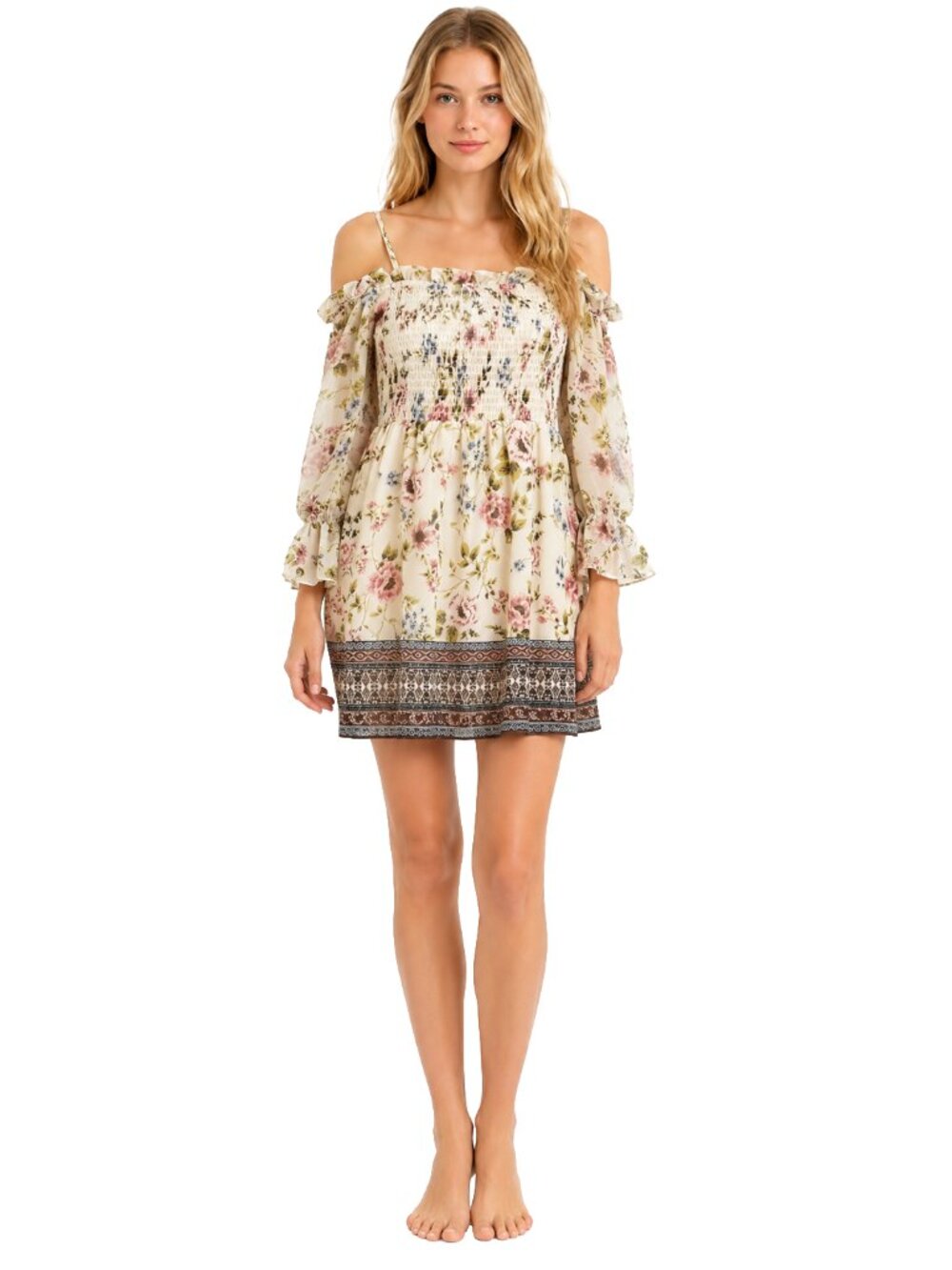 Salo La Fille Floral Smocked Off-Shoulder Mini Dress Size M | Boho Cute Spring C